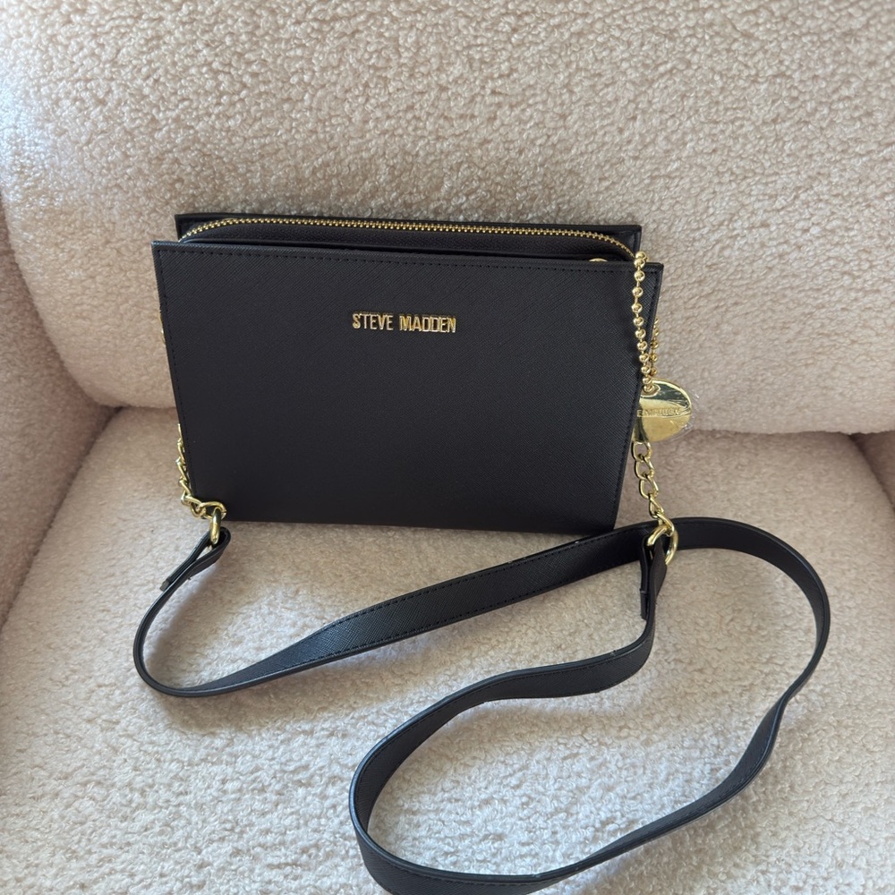 Steve Madden Black Crossbody Bag with Gold Accents